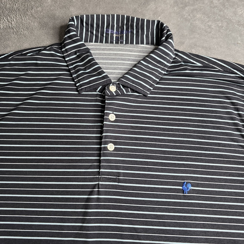 B Draddy Sport Polo Shirt Mens XL Black White Striped Golf Performance Stretch